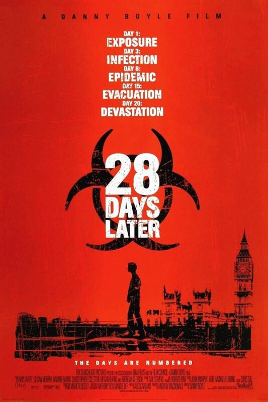 Red biohazard poster reading 28 Days Later