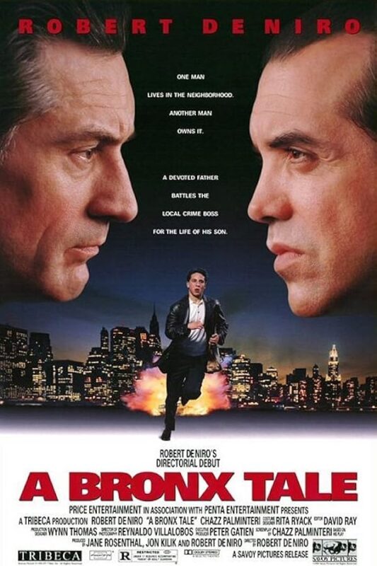 Two men's profiles framing running man