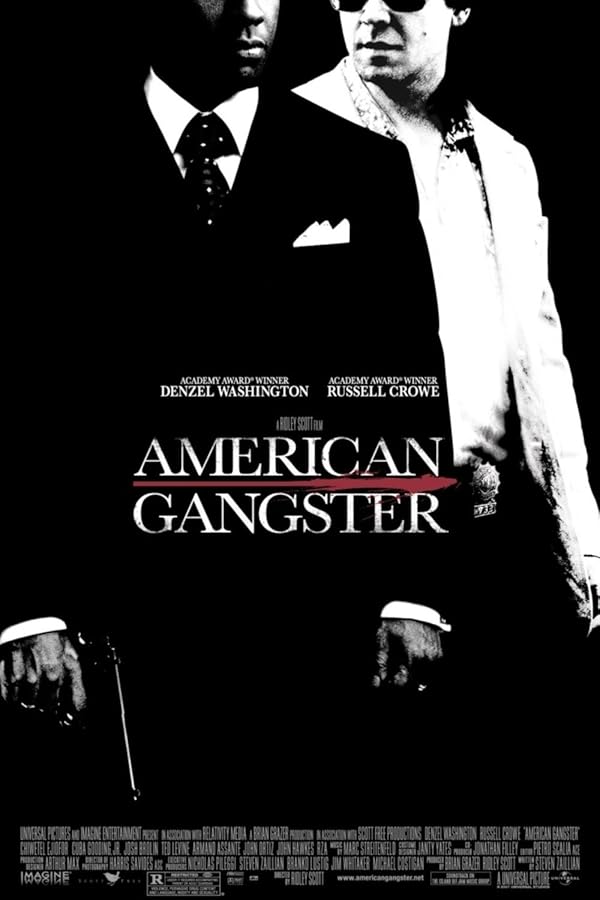 Black-and-white poster: two men, 'American Gangster'