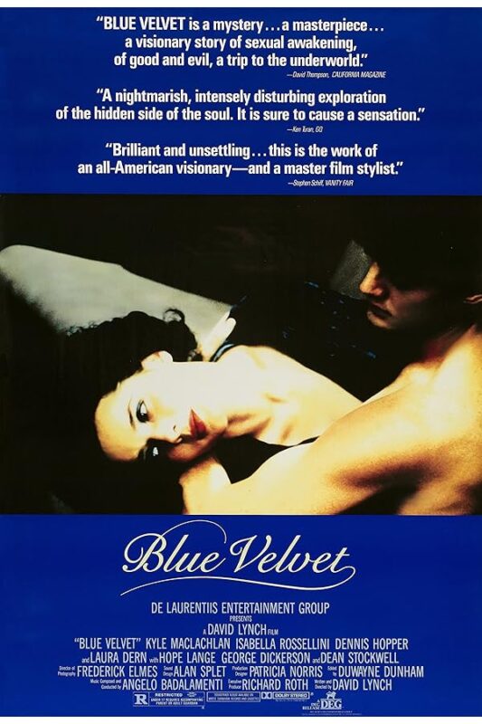 Blue Velvet poster: reclining woman, shadowed man