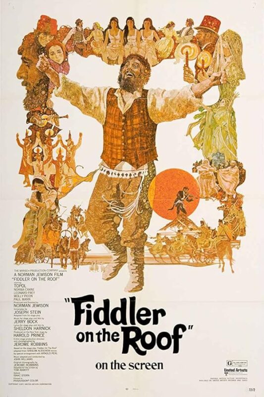 Bearded man dancing amid theatrical collage