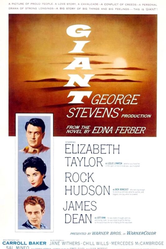 Bold 'GIANT' title over sunset, three portraits.