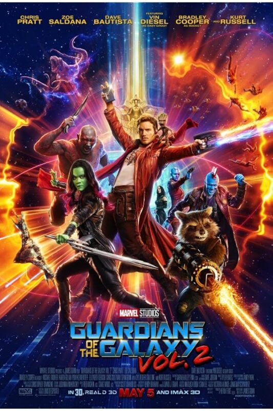 Colorful cosmic poster of Guardians characters.