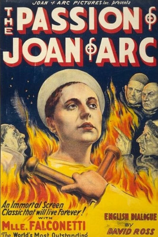 Joan of Arc portrait surrounded by flames