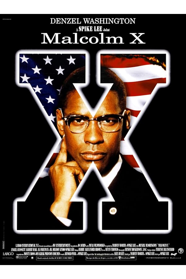 Bespectacled man inside large X over flag