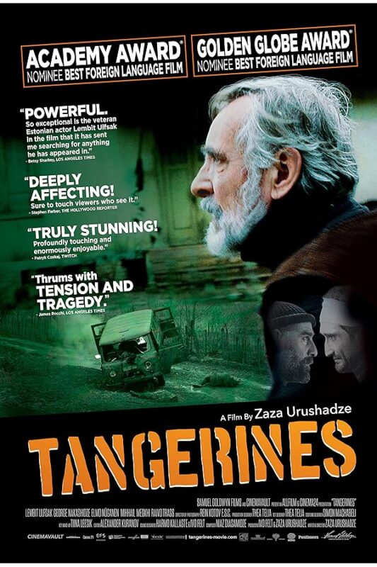 Bearded elderly man profile over green poster