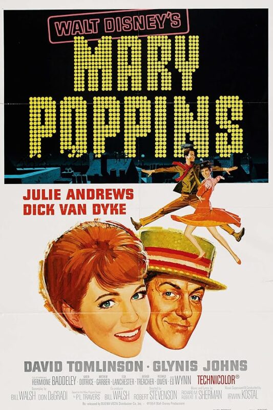Vintage Mary Poppins poster with illustrated faces