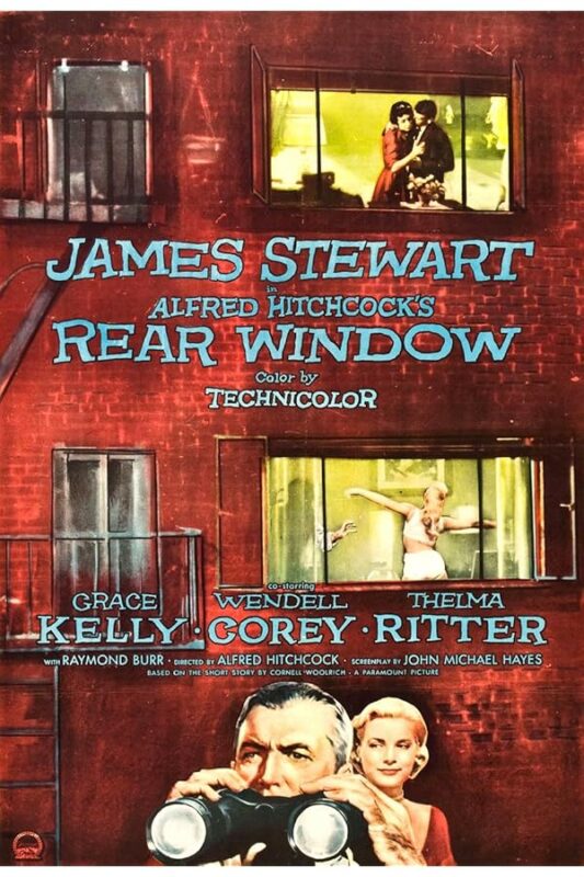 Rear Window poster showing man with binoculars