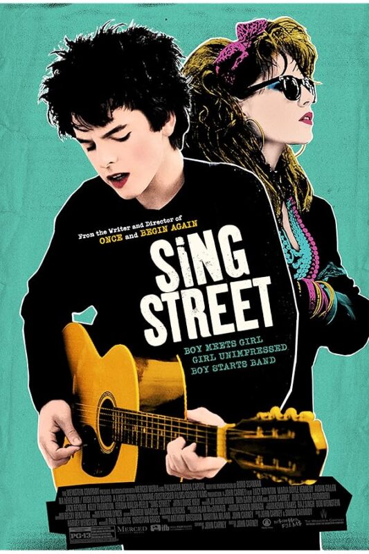 Sing Street poster: teen with guitar, girl