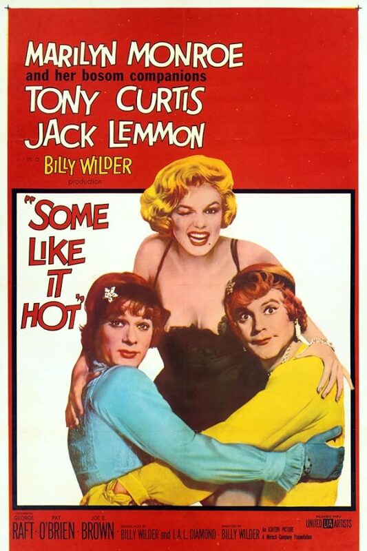 Vintage poster: blonde woman and two cross-dressers
