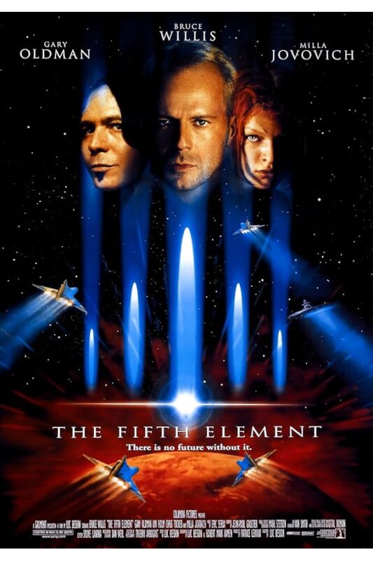 Space opera poster with faces, beams, spaceships