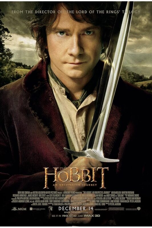 Hobbit holding sword Sting, determined expression