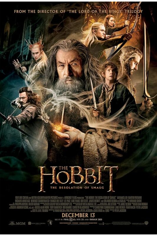 Gandalf holding glowing pipe surrounded by companions