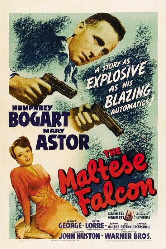 Vintage poster: Humphrey Bogart aiming dual pistols