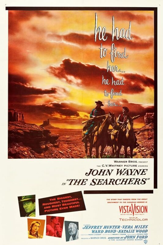 Vintage western poster: two riders at sunset