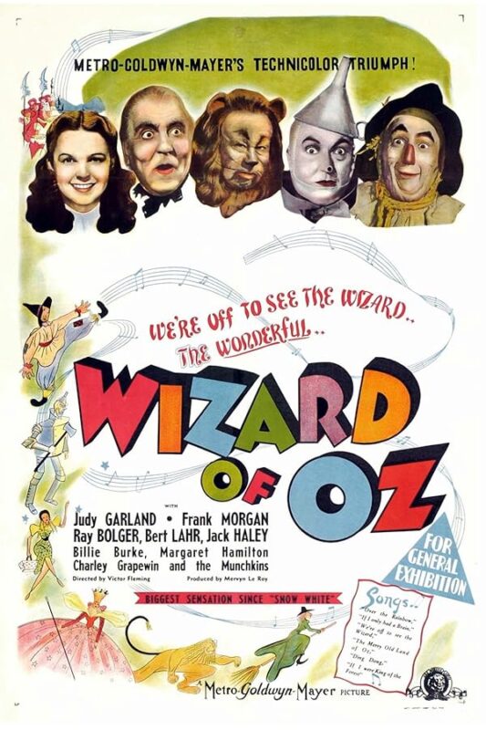 Colorful vintage poster showing Oz characters