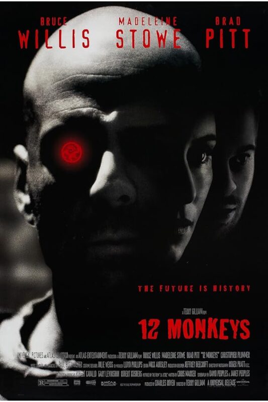 Three overlapping faces with red glowing eye