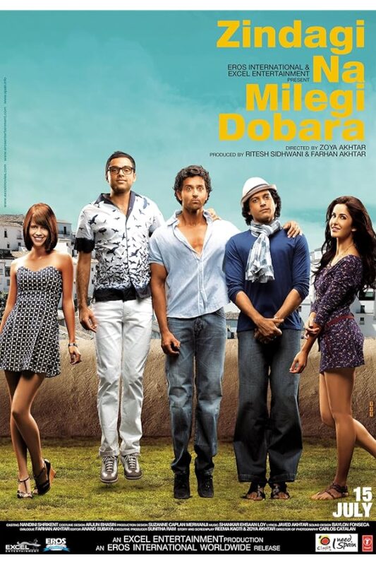 Five friends posing on a film poster