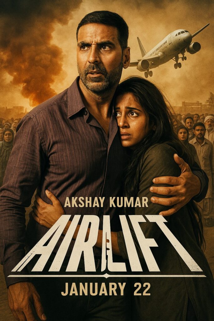 Man shielding frightened woman, plane overhead