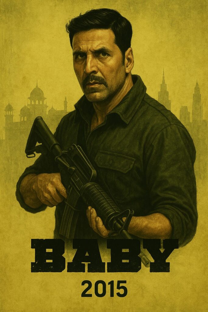 Serious mustached man holding an assault rifle