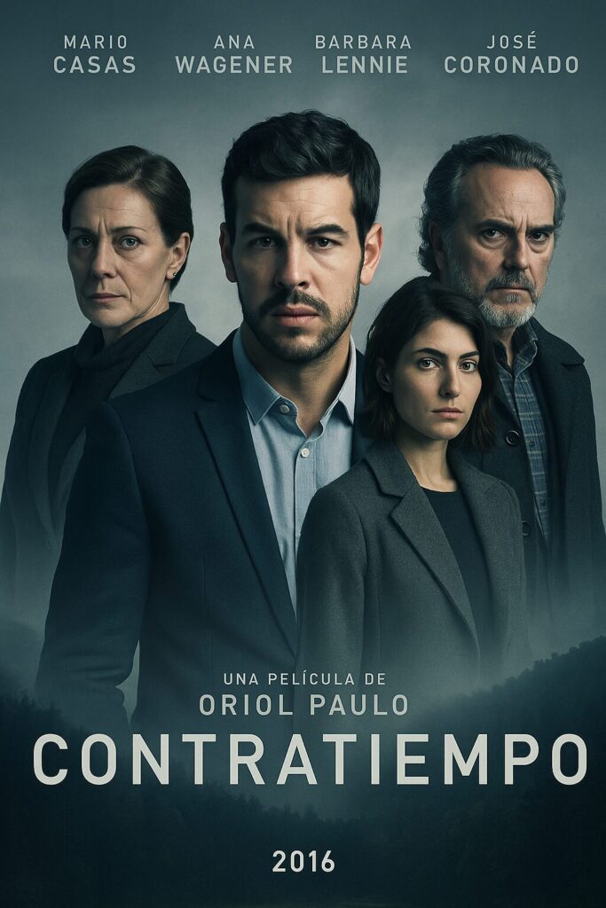 Moody film poster showing four serious characters