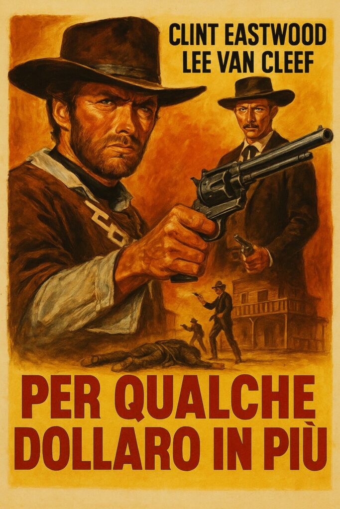 Italian western poster with cowboy aiming revolver