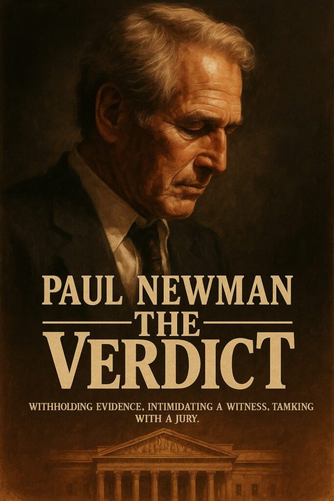 Somber elderly man's profile, The Verdict poster
