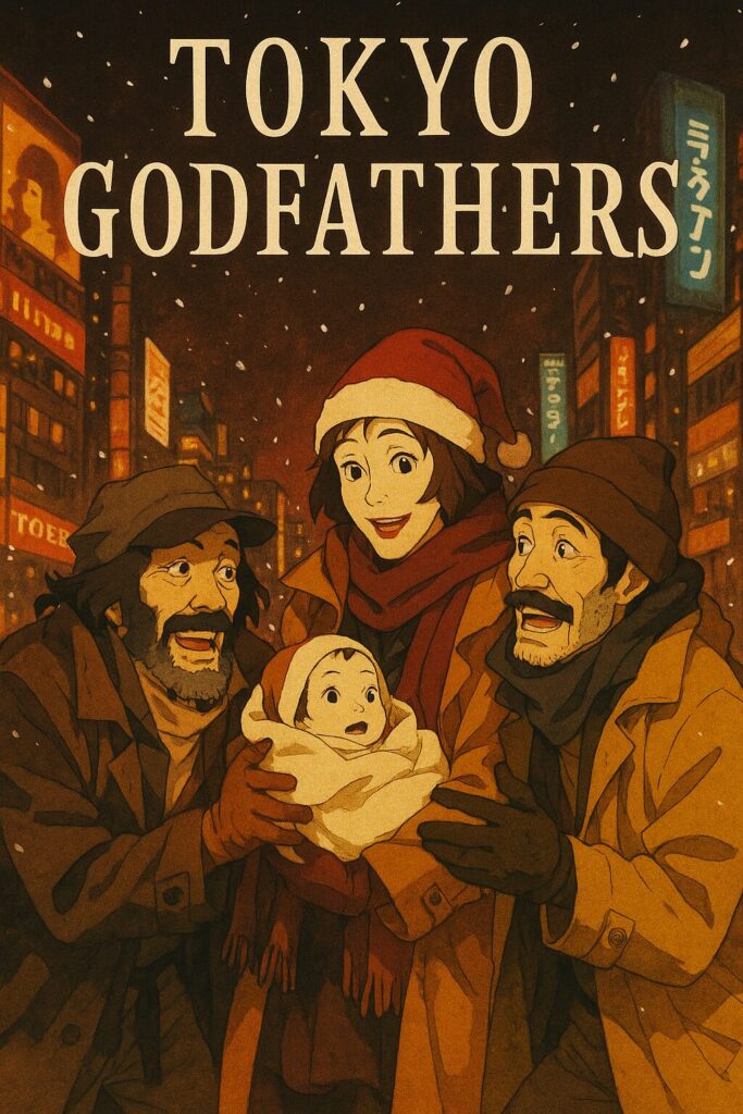 Tokyo Godfathers: three adults with baby