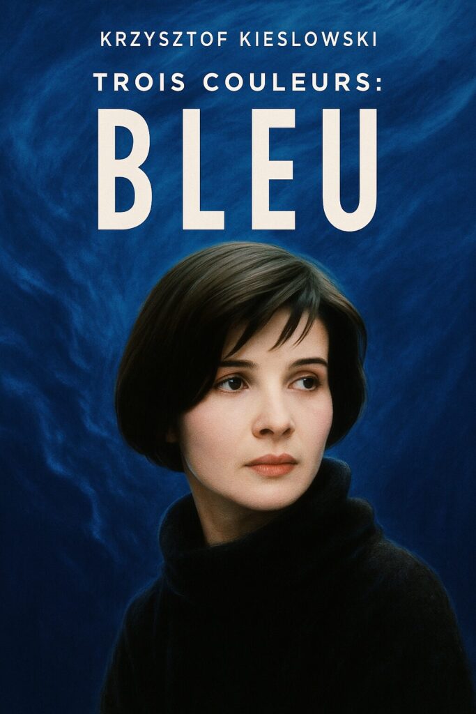 Portrait of woman with large BLEU title